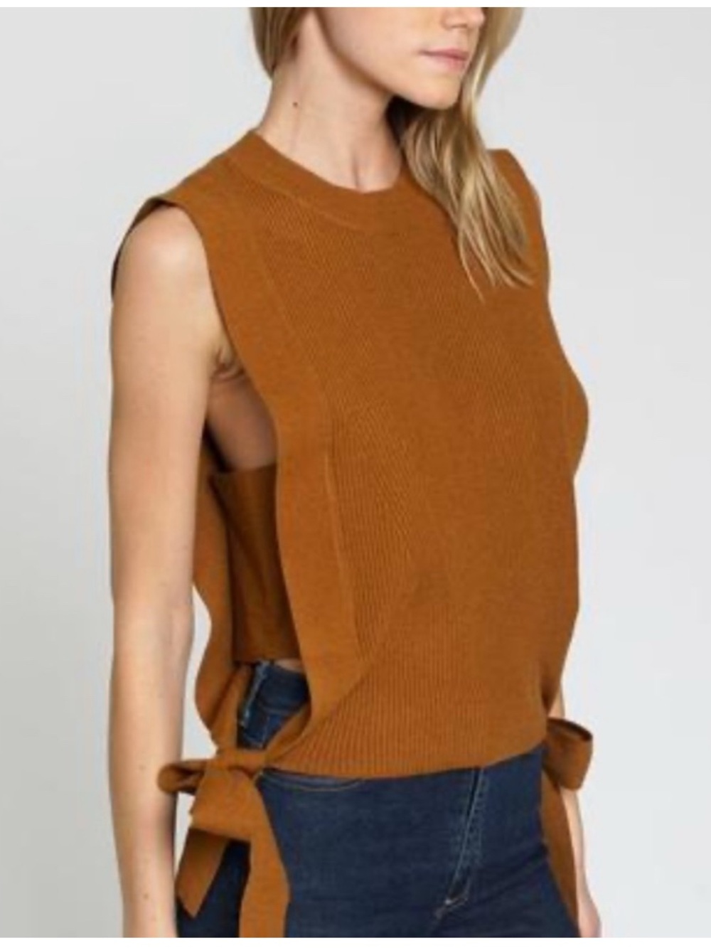 NWT DRA ruggiero side tie sweater crop tank Shopbop mustard brown ribbed Small